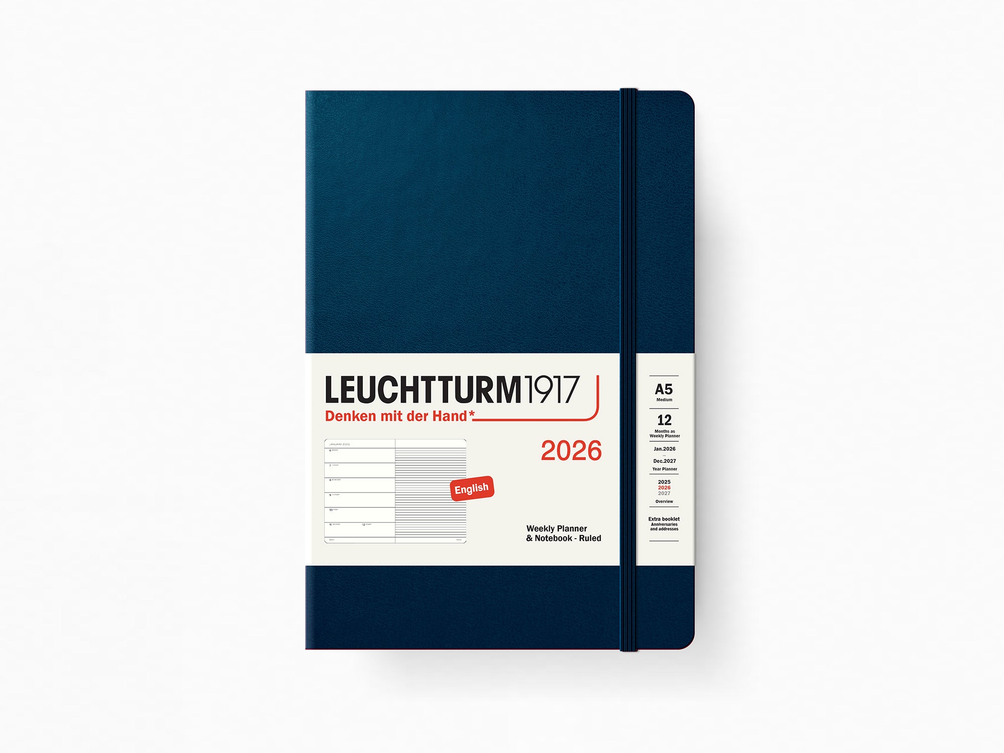 2026 Leuchtturm 1917 Weekly Planner & Notebook - DEEP SEA Hardcover, Ruled Pages